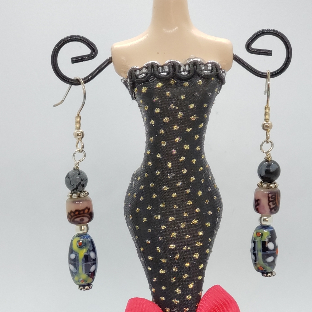 Black Floral Inlay Earrings